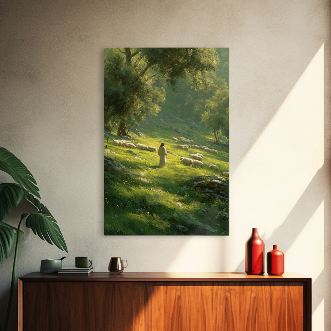 Gentle Shepherd’s Path – Framed Canvas Print – Christian Wall Art – Jesus Painting – Christian Art Canvas – Large Christian Painting – Chri