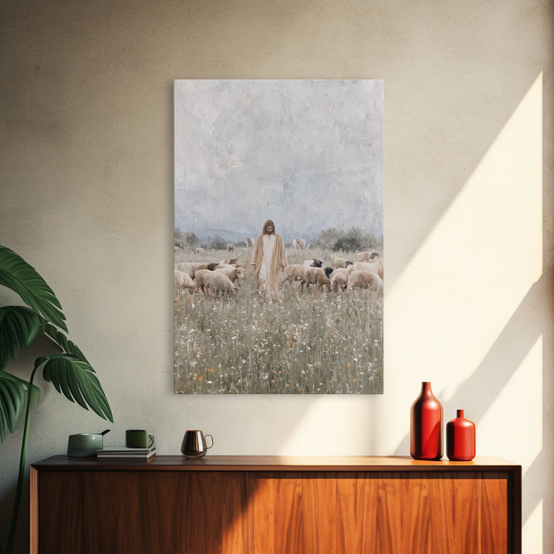 Meadow Of Peace – Framed Canvas Print – Jesus Painting – Christian Art Canvas – Christian Wall Art – Christian Decoration – Subtle Christia