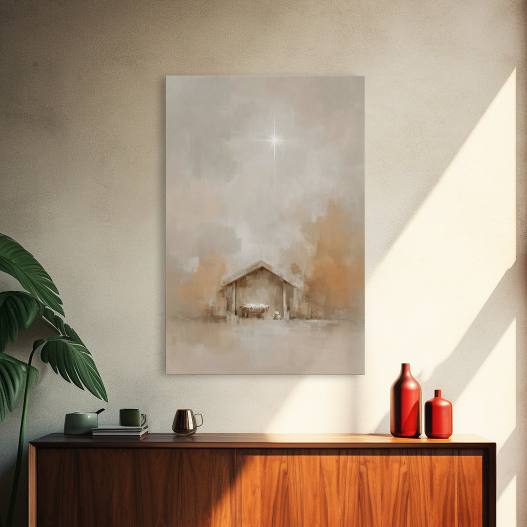 Manger Light – Framed Canvas Print – Christian Wall Art – Christian Christmas Art – Jesus Painting – Christmas Art Prints