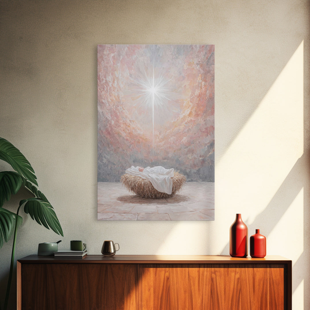 Dawn Of Grace – Framed Canvas Print – Christian Christmas Art – Christian Wall Art – Jesus Painting – Christmas Art – Christian Art Canvas