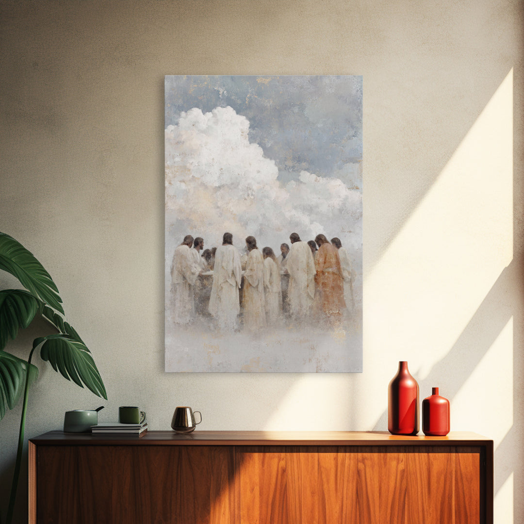Sacred Gathering – Framed Canvas Print – Jesus Painting – Christian Art Canvas – Christian Wall Art – Modern Christian Art – Christmas Art