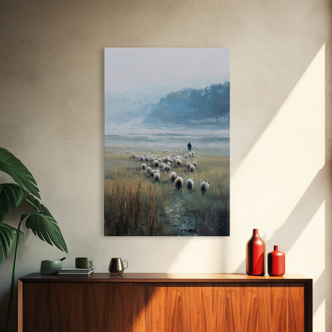 Quiet Shepherd – Framed Canvas Print – Christian Wall Art – Christian Art Canvas – Christian Painting – Christian Art – Pastoral Scenery