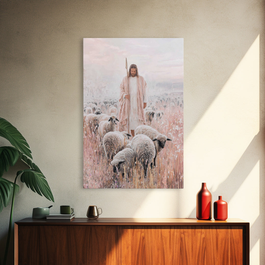 Gentle Shepherd | Framed Canvas Print | Christian Wall Art | Jesus Painting | Christian Art Canvas | Subtle Christian Art | Christian Gift