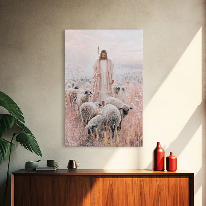 Gentle Shepherd | Framed Canvas Print | Christian Wall Art | Jesus Painting | Christian Art Canvas | Subtle Christian Art | Christian Gift