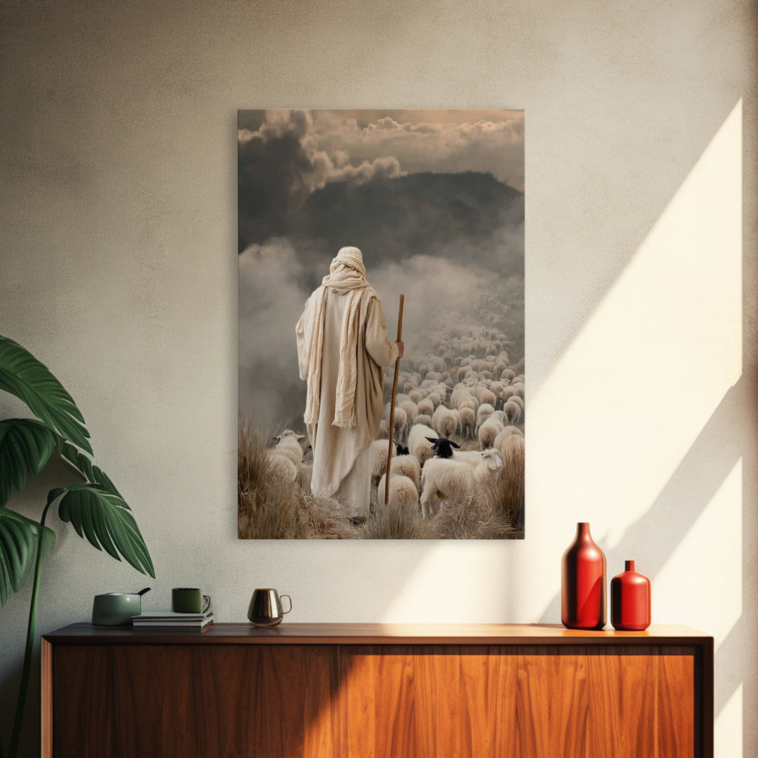 Shepherd’s Watch | Framed Canvas Print | Christian Art Canvas | Christian Wall Art | Jesus Painting | Moody Christian Art | Christian Decor