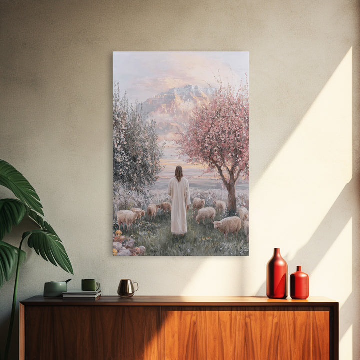 Soft Meadow Light | Framed Canvas Print | Christian Wall Art | Christian Art Canvas | Jesus Painting | Christian Gift