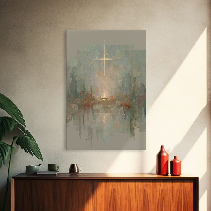 Blessed Manger Light – Framed Canvas Print – Jesus Painting – Christian Art – Christian Wall Art – Christian Art Canvas – Christian Christm