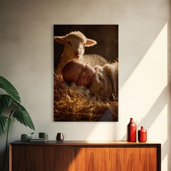 Innocent Lamb Peace – Framed Canvas Print – Christian Christmas Art – Christian Art Canvas – Christian Art – Jesus Painting – Christian Wal