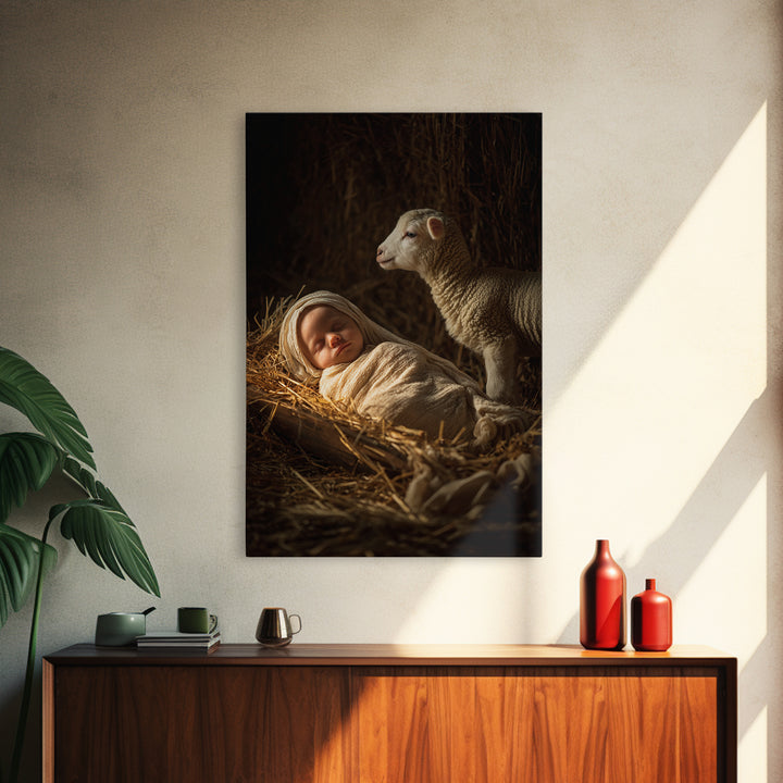 Holy Child Slumber – Framed Canvas Print – Christian Art – Christian Christmas Art – Jesus Painting – Christian Art Canvas – Christian Wall