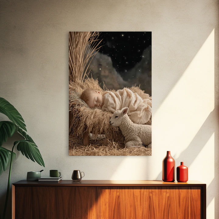 Starry Manger Peace – Framed Canvas Print – Christian Wall Art – Jesus Painting – Christmas Art – Christian Decor – Christian Gift Ideas