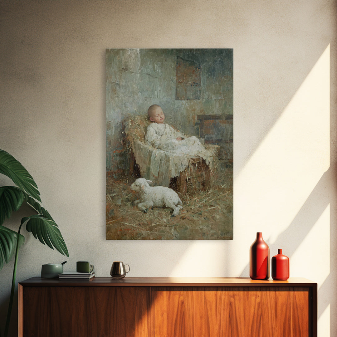 Humble Straw Rest – Framed Canvas Print – Christian Art Canvas – Christmas Wall Art – Jesus Painting – Vintage Christian Art – Christian De