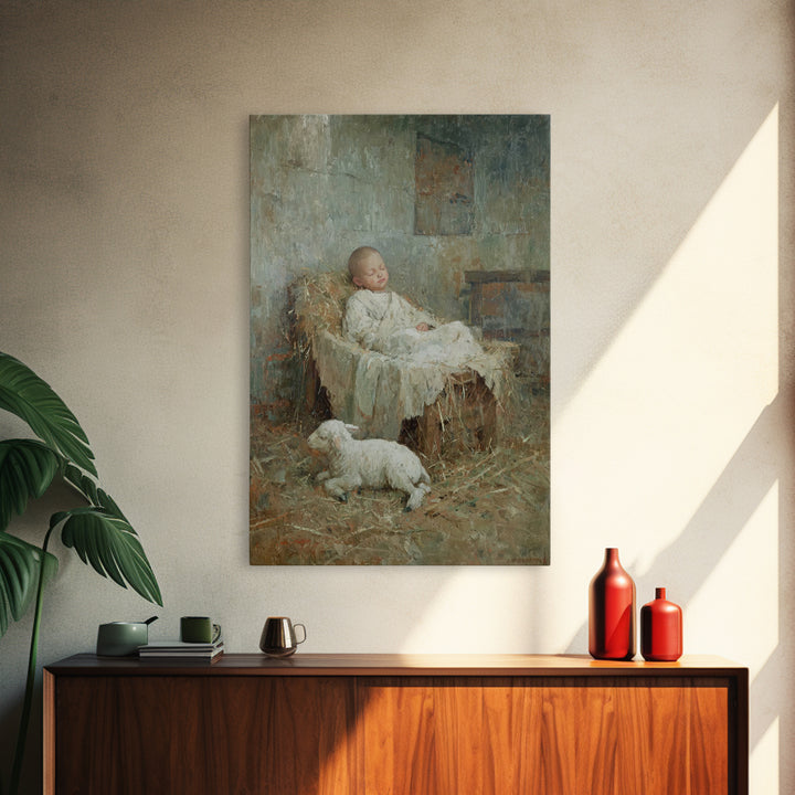 Humble Straw Rest – Framed Canvas Print – Christian Art Canvas – Christmas Wall Art – Jesus Painting – Vintage Christian Art – Christian De