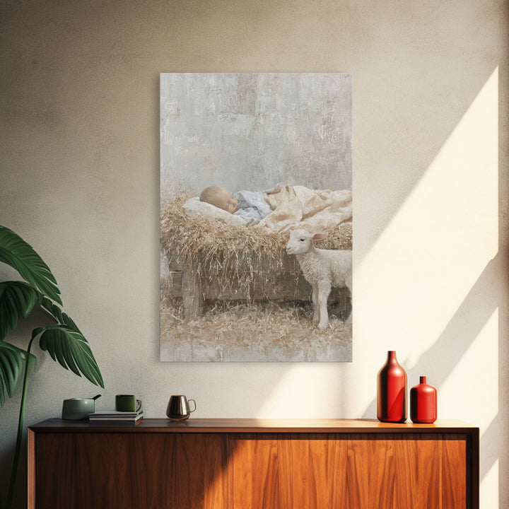 Warm Shepherd Glow – Framed Canvas Print – Christian Art – Christmas Art Framed – Jesus Painting Canvas – Christian Gift Ideas – Christian