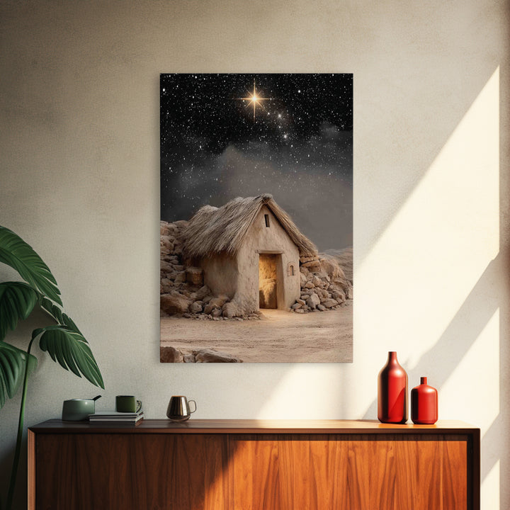 Nativity Mountain Star – Framed Canvas Print – Christian Art Canvas – Christmas Art Prints – Christian Christmas Decor – Jesus Painting – C