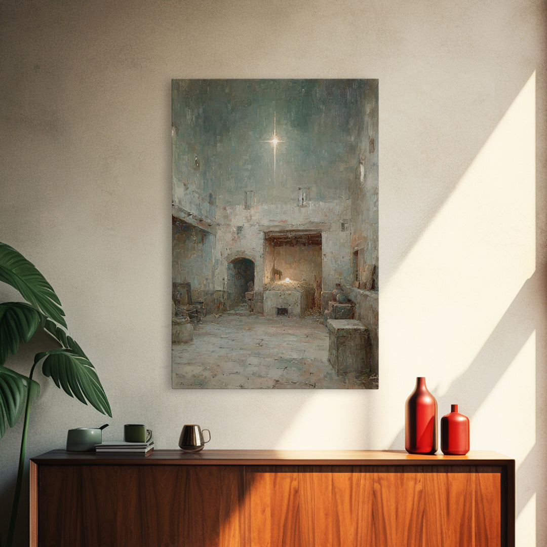 Stable Star Promise – Framed Canvas Print – Christian Wall Art – Framed Christmas Art – Christian Art Canvas – Jesus Painting – Christmas A
