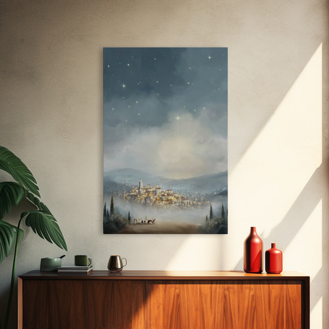 Bethlehem Star – Framed Canvas Print – Christmas Wall Art – Christian Christmas Art – Christian Art Canvas – Vintage Christmas Art