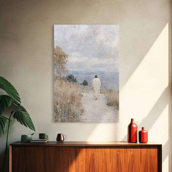 Quiet Meadow Journey – Framed Canvas Print – Christian Wall Art – Christian Art Work – Jesus Canvas Art – Minimalist Christian Art – Christ
