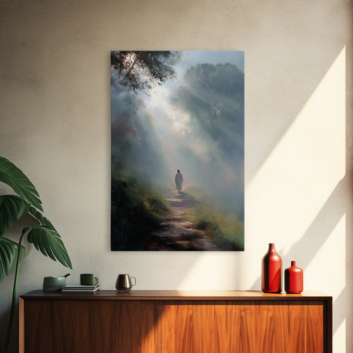 Misty Forest Light – Framed Canvas Print – Christian Wall Art – Jesus Painting Canvas – Moody Christian Art – Christian Art Gift – Large Ch