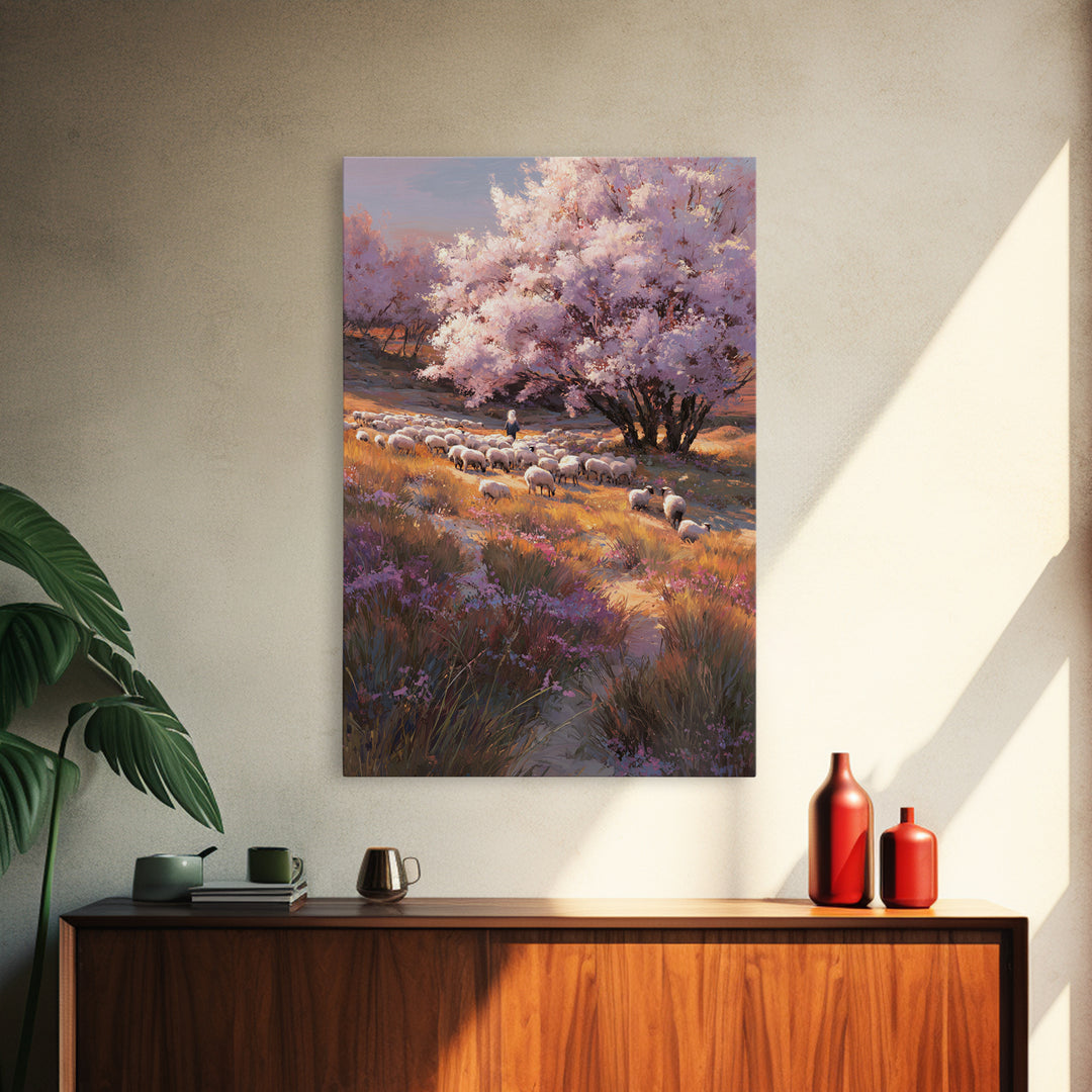Shepherd’s Meadow, Framed Canvas Print, Christian Wall Art, Christian Art Canvas, Pastoral Christian Art, Christian Gift