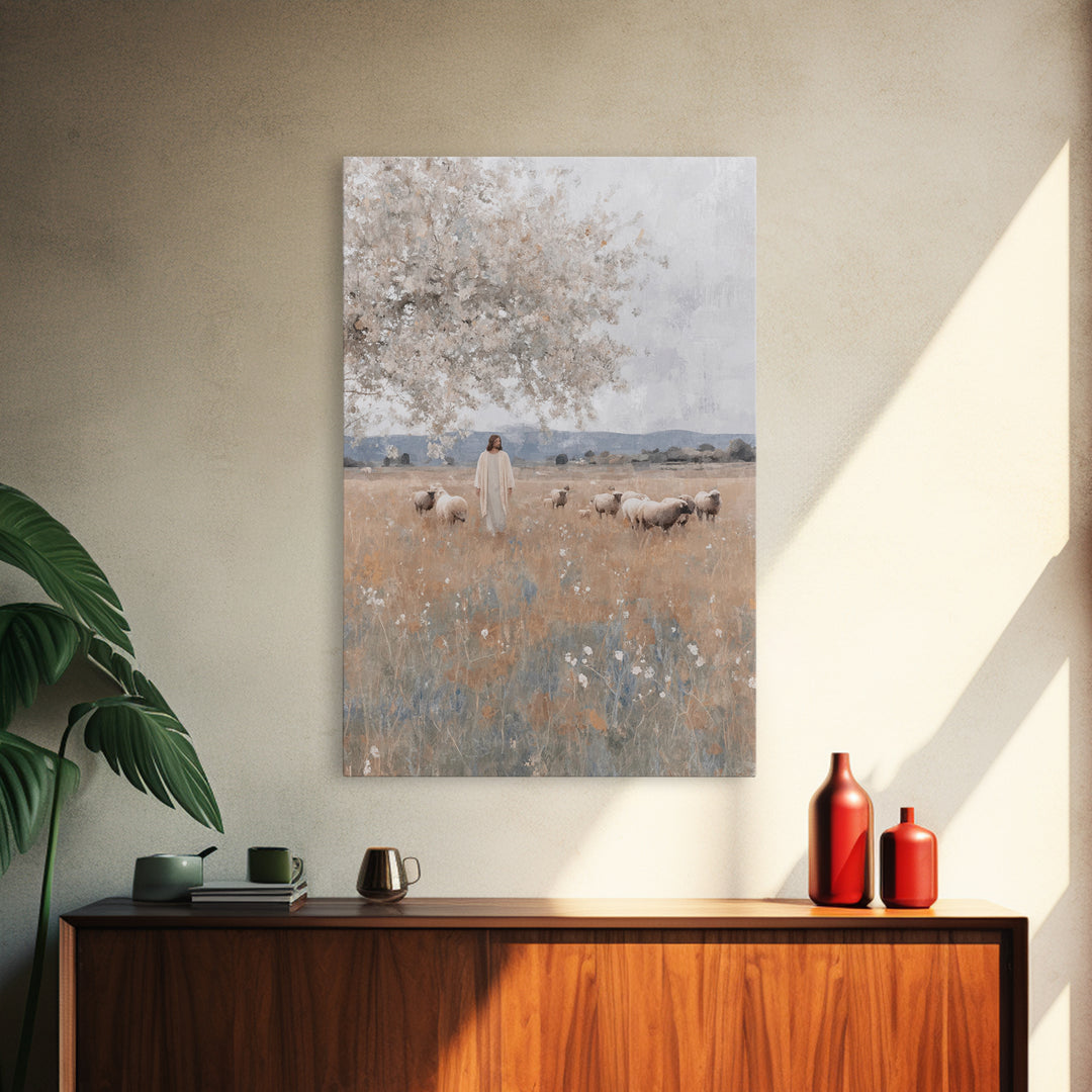 Fields Of Grace, Framed Canvas Print, Christian Wall Art, Jesus Painting, Christian Art Canvas, Subtle Christian Art