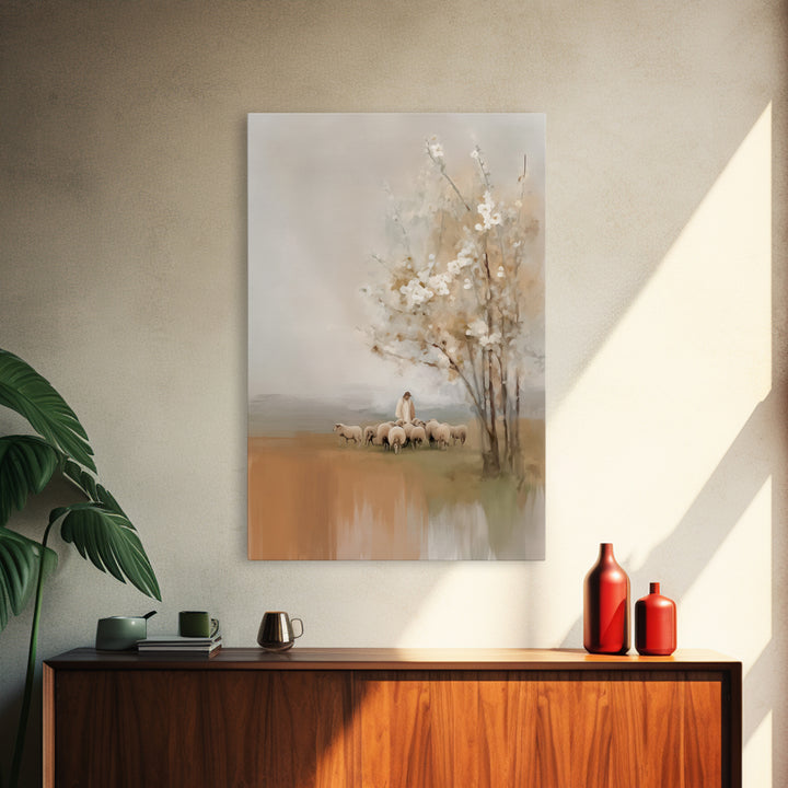 Shepherd’s Calm – Framed Canvas Print – Christian Art Canvas – Jesus Painting – Christian Wall Art – Modern Christian Art