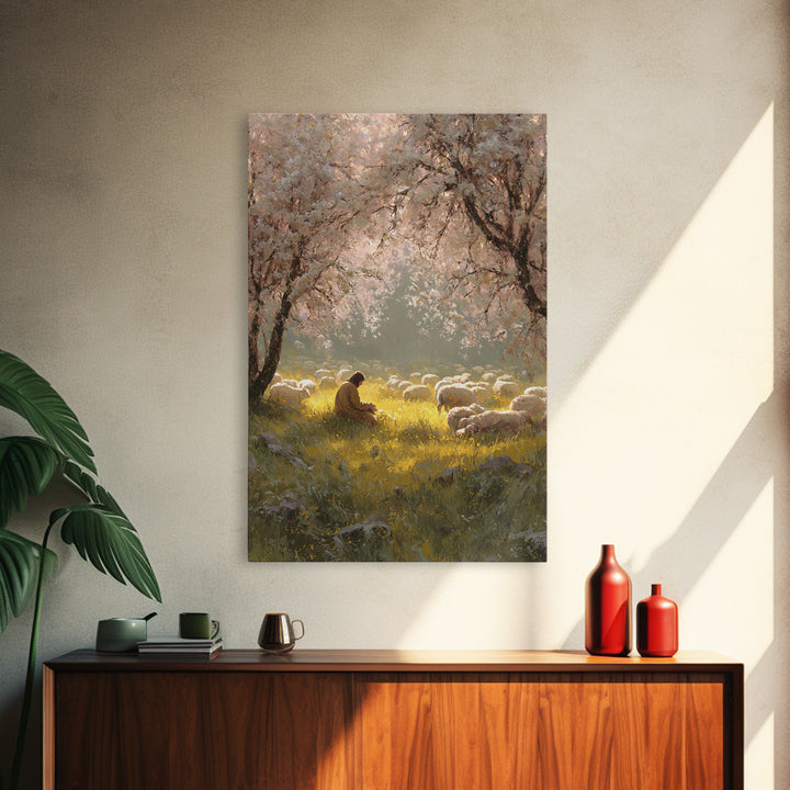 Golden Meadow Light | Framed Canvas Print | Christian Wall Art | Christian Art Canvas | Jesus Painting | Christian Home Decor