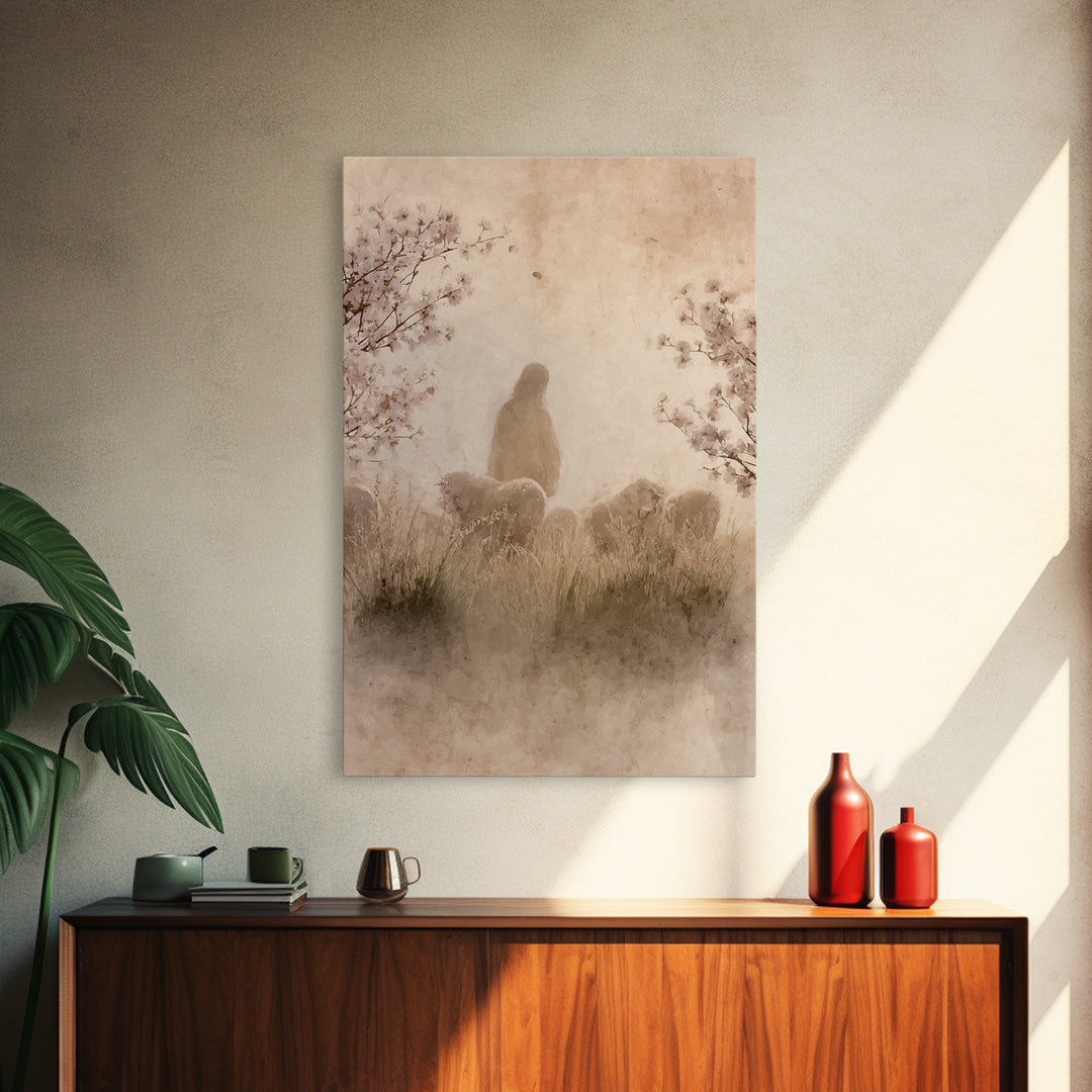 Silent Shepherd, Framed Canvas Print, Christian Art Painting, Christian Wall Art, Jesus Canvas Art, Christian Gift