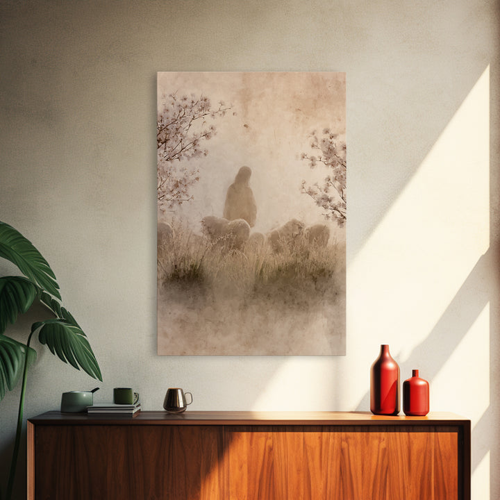 Silent Shepherd, Framed Canvas Print, Christian Art Painting, Christian Wall Art, Jesus Canvas Art, Christian Gift