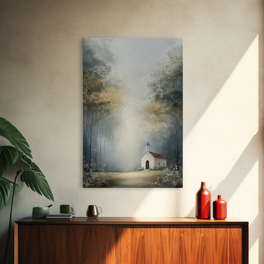 Blossoming Chapel | Framed Canvas Print | Christian Art Canvas | Christian Wall Art | Christian Decor | Modern Christian Art