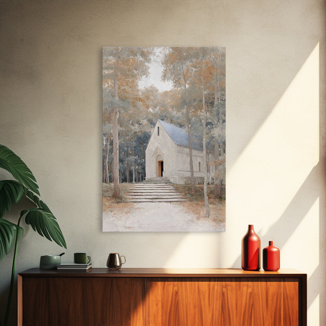 Autumn Chapel Path – Framed Canvas Print – Christian Wall Art – Christian Christmas Art – Modern Christian Art – Christian Art Canvas – Chr