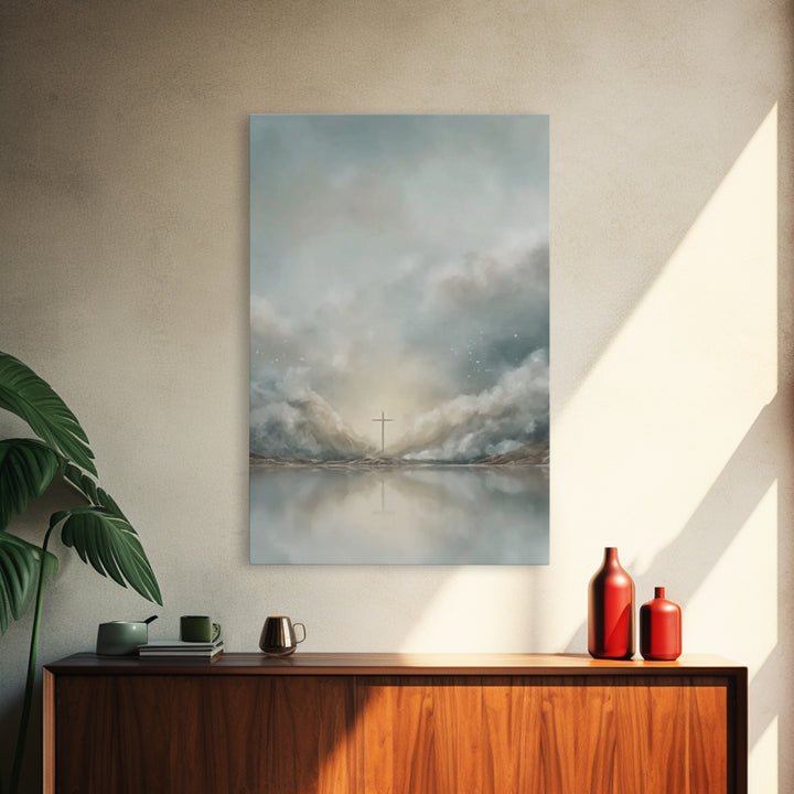 Heavenly Light Cross – Framed Canvas Print – Christian Wall Art – Modern Christian Art – Christmas Art Prints – Christian Art Canvas – Chri