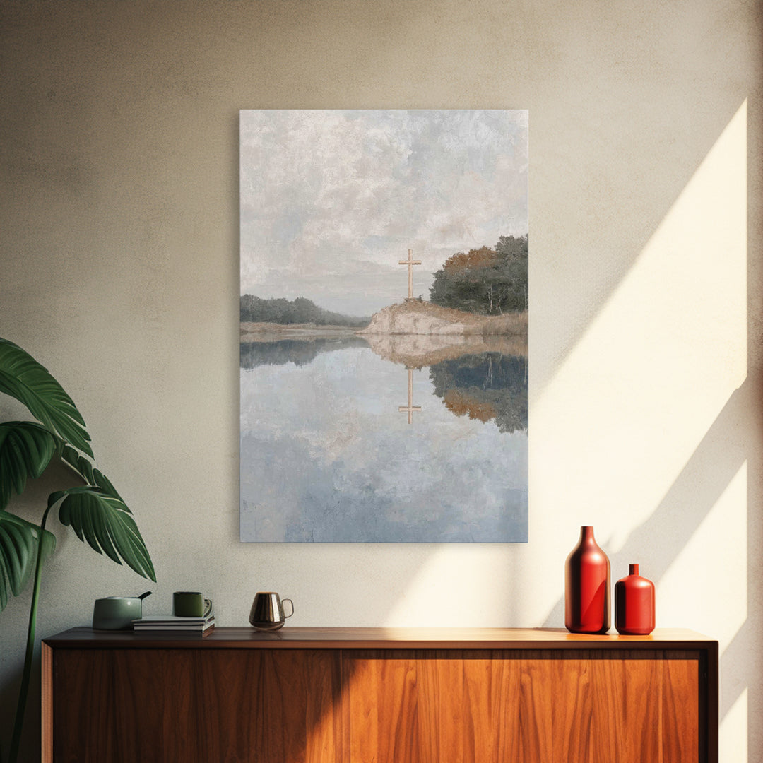 Still Waters Cross – Framed Canvas Print – Christian Wall Art – Christian Art Canvas – Subtle Christian Art – Christian Gift Ideas – Christ