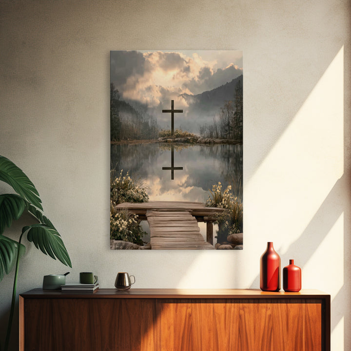 Mountain Dawn Cross – Framed Canvas Print – Christian Wall Art – Christian Art Canvas – Christian Christmas Art – Subtle Christian Art – Ch