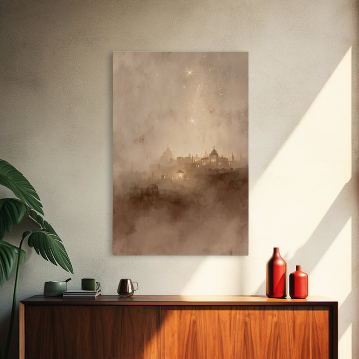 Sacred Nightfall – Framed Canvas Print – Christmas Art Framed – Christian Art Canvas – Retro Christmas Art – Christian Decorations