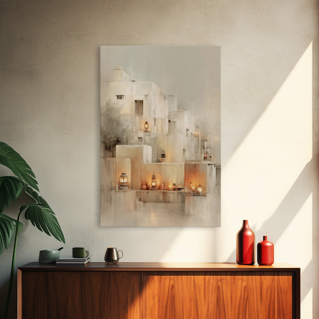 Lantern Village Glow – Framed Canvas Print – Christian Wall Art – Christian Art Print – Christmas Art Prints – Subtle Christian Art – Chris