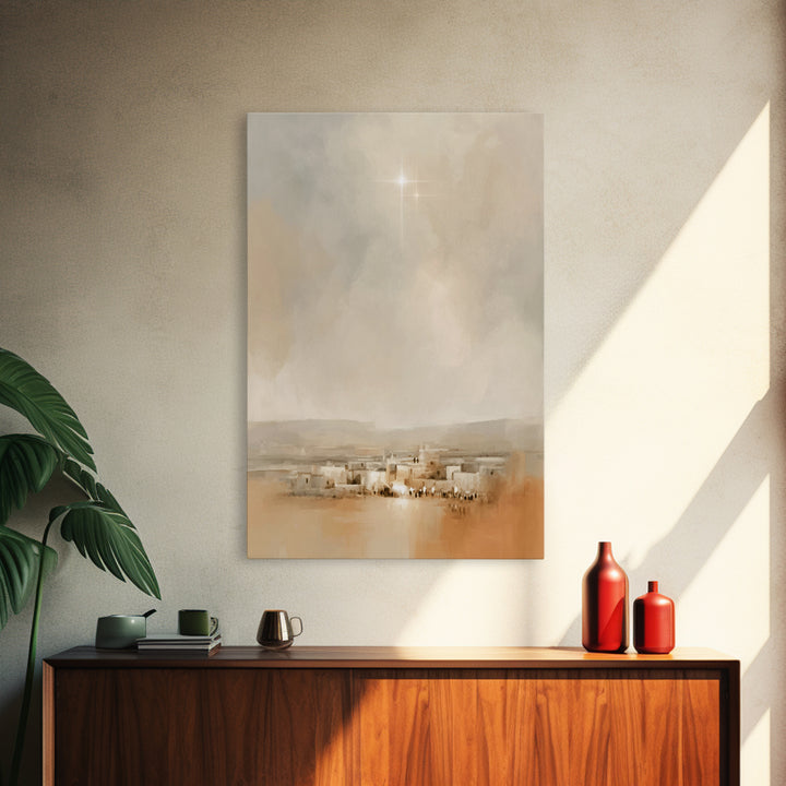 Bethlehem Glow – Framed Canvas Print – Christian Art Canvas – Christmas Wall Art – Christian Christmas Art – Minimalist Christian Art