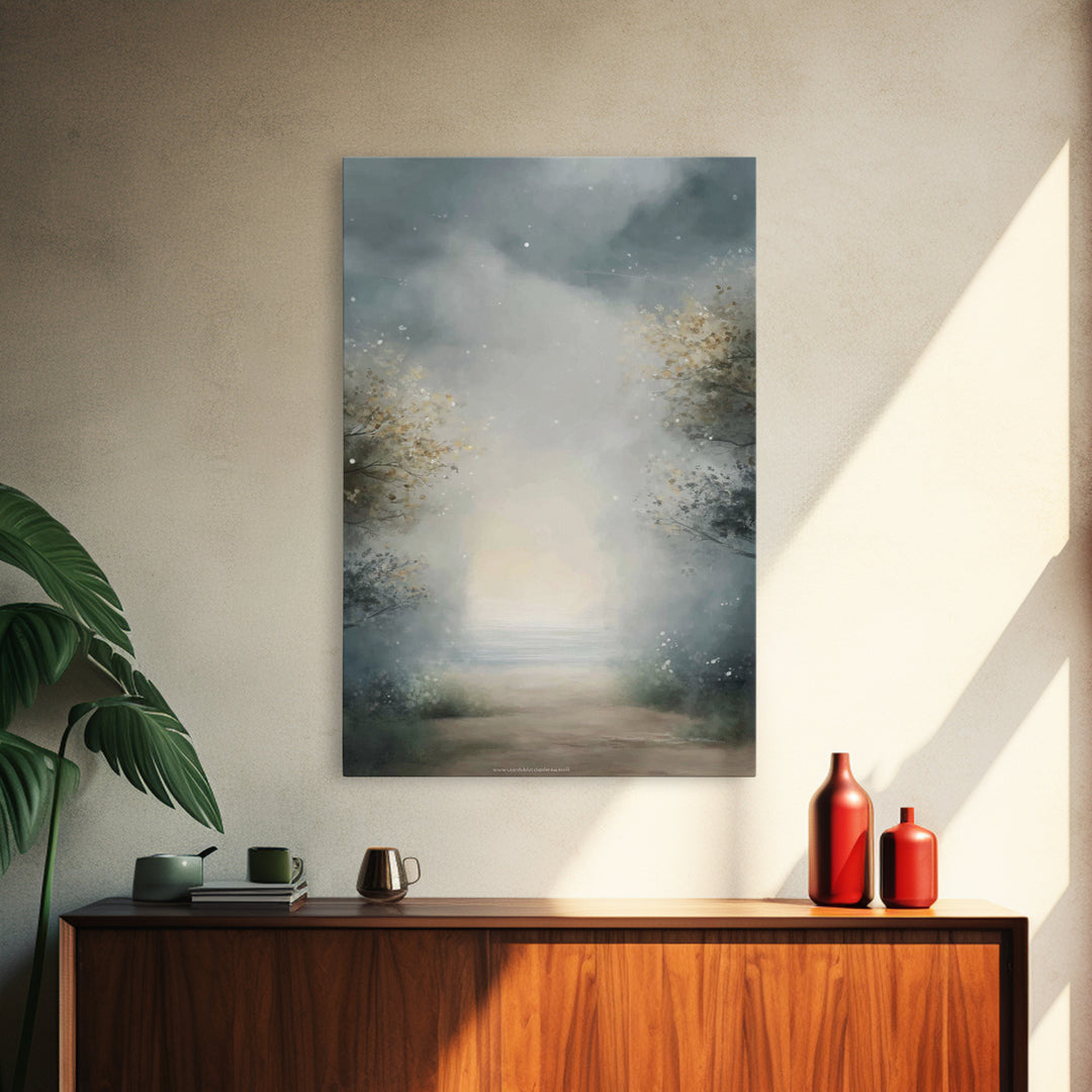 Heavenly Mist Escape, Framed Canvas Print, Christian Art Canvas, Christian Wall Art, Modern Christian Art, Subtle Christian Art, Christmas