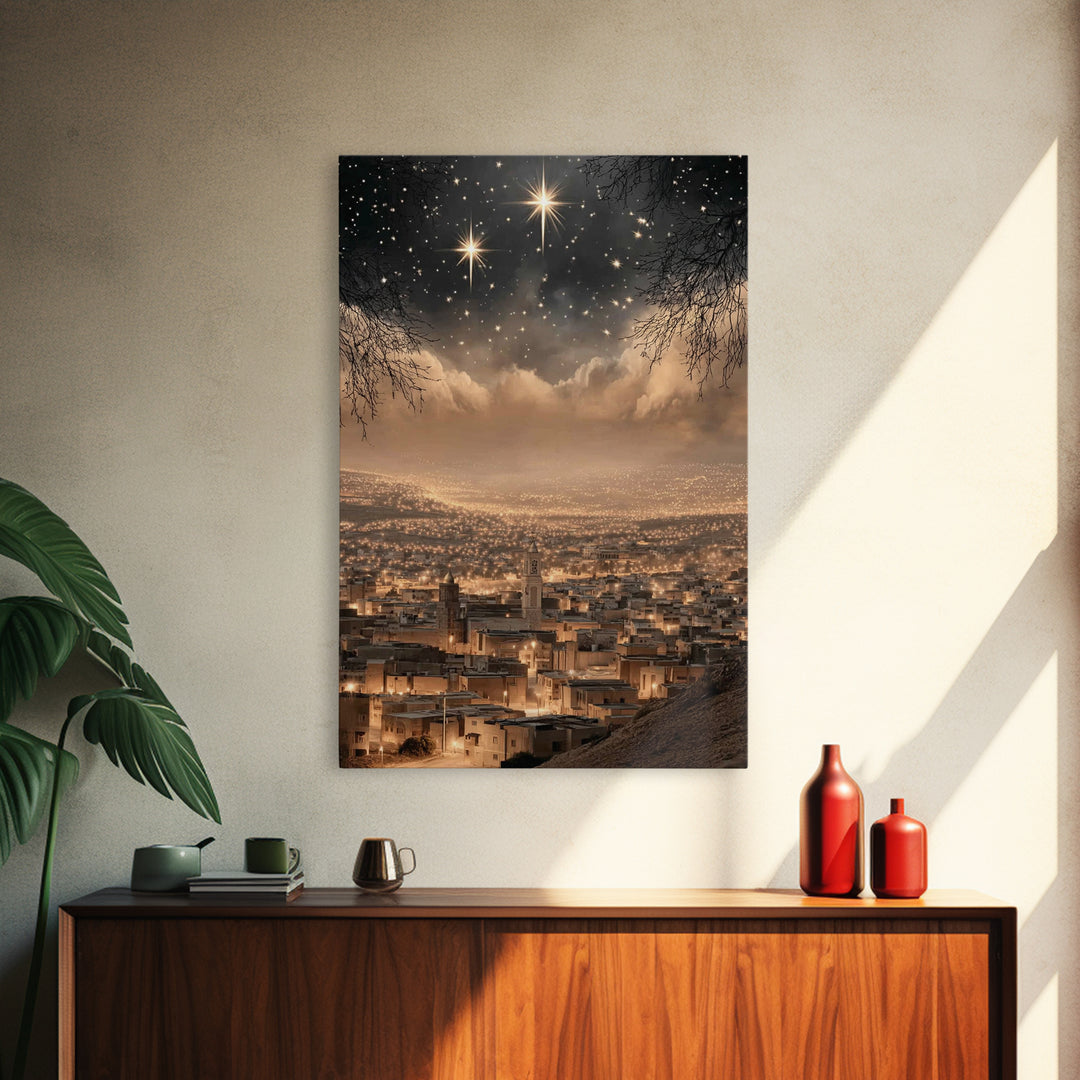 Silent Star – Framed Canvas Print – Christian Art Painting – Christmas Art Prints – Christian Wall Art – Subtle Christian Paintings