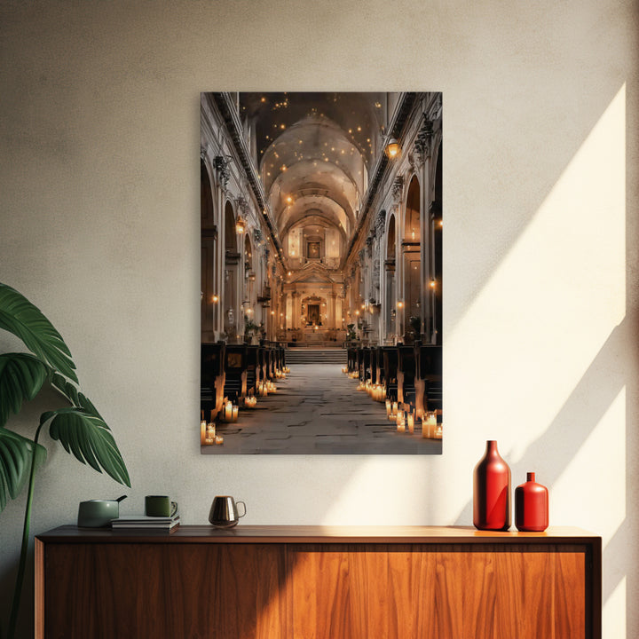 Golden Chapel Glow, Framed Canvas Print, Christian Art Canvas, Christian Wall Art, Moody Christian Art, Christian Decor, Christmas Art Prin