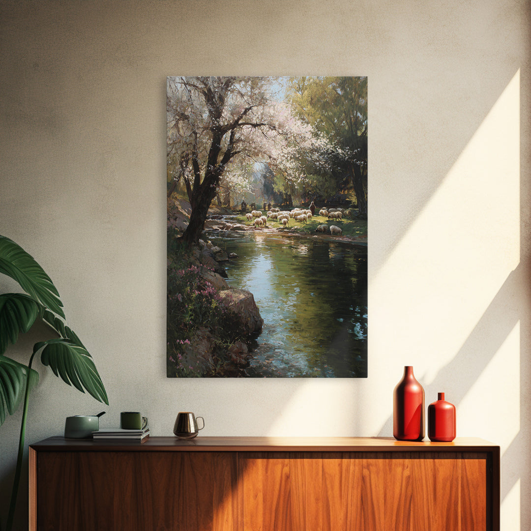 Shepherds By Morning – Framed Canvas Print – Christian Art Canvas – Christian Wall Art – Pastoral Scenery – Modern Christian Art – Christia