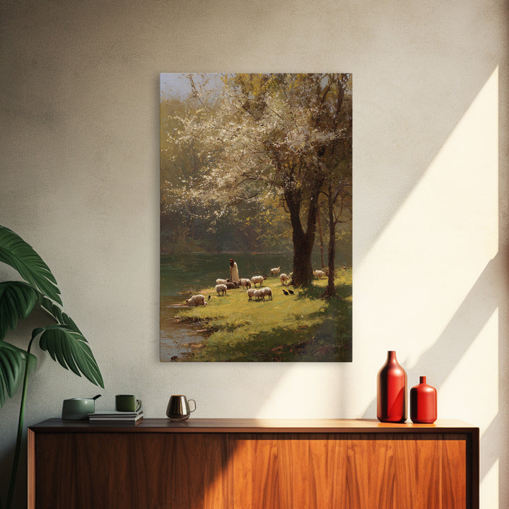 Spring Meadow Grace – Framed Canvas Print – Christian Wall Art – Christian Art Canvas – Pastoral Scenery – Christian Painting – Unique Chri