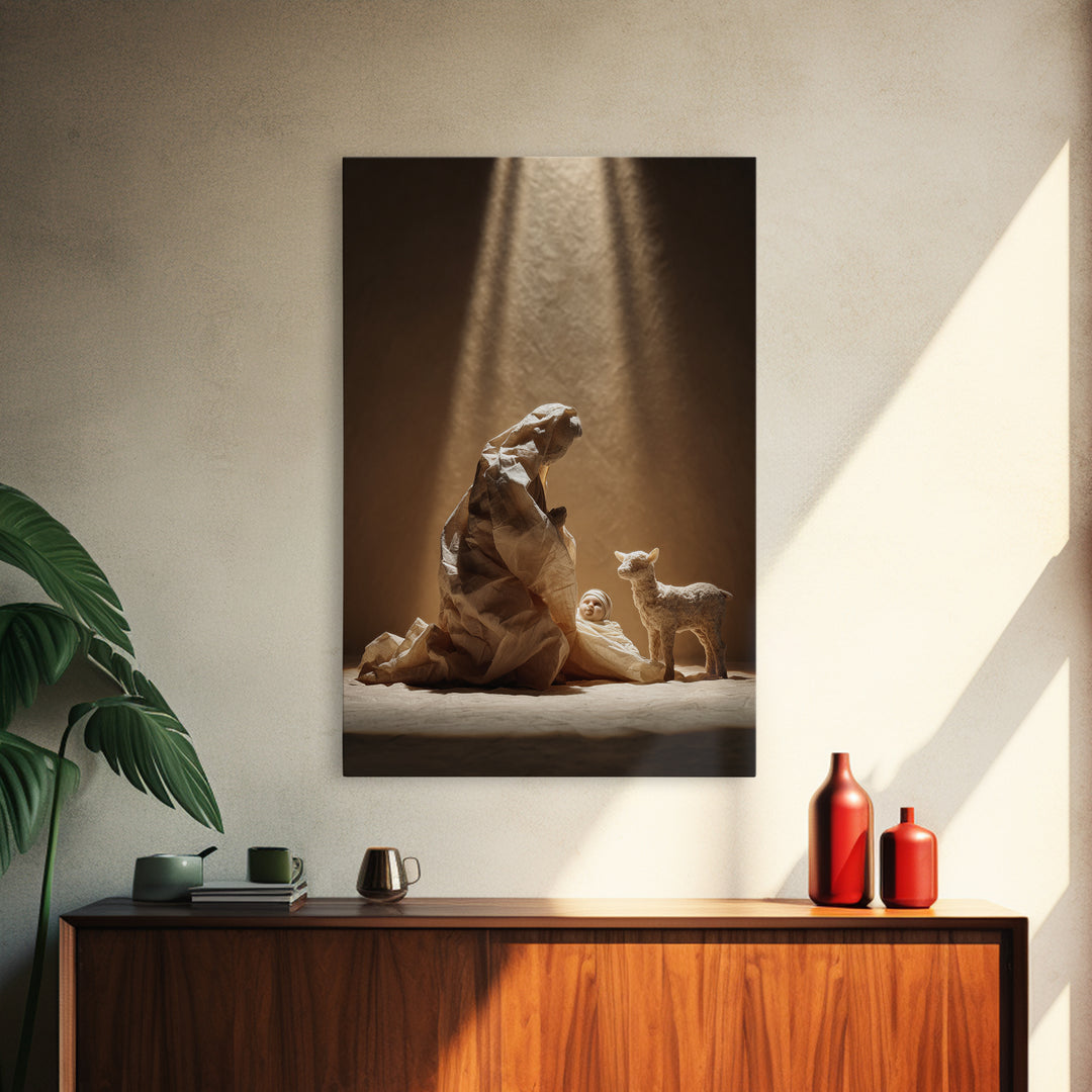 Tender Shepherd Care - Framed Canvas Print - Christian Wall Art - Jesus Painting - Christian Art Canvas - Christmas Art - Christian Decor -