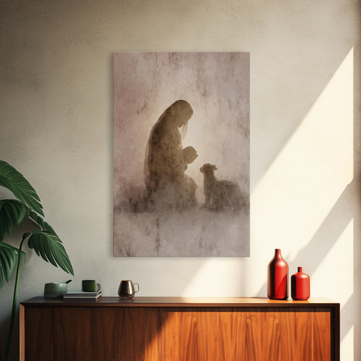Silent Holy Moment - Framed Canvas Print - Christian Art Canvas - Christian Wall Art - Christian Christmas Art - Christian Gifts - Jesus Pa