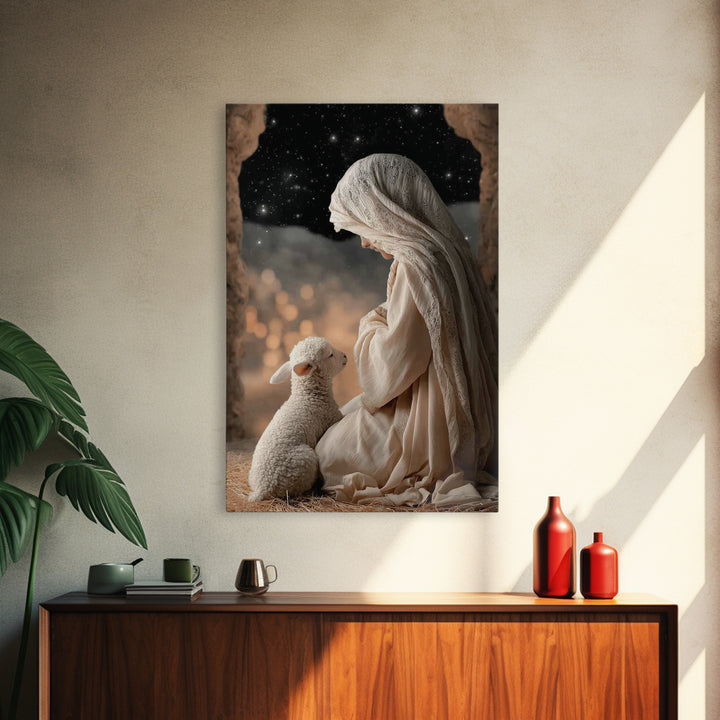 Starry Night Mercy – Framed Canvas Print – Christian Art Canvas – Christian Wall Art – Christmas Art – Mary And Jesus Painting – Christian