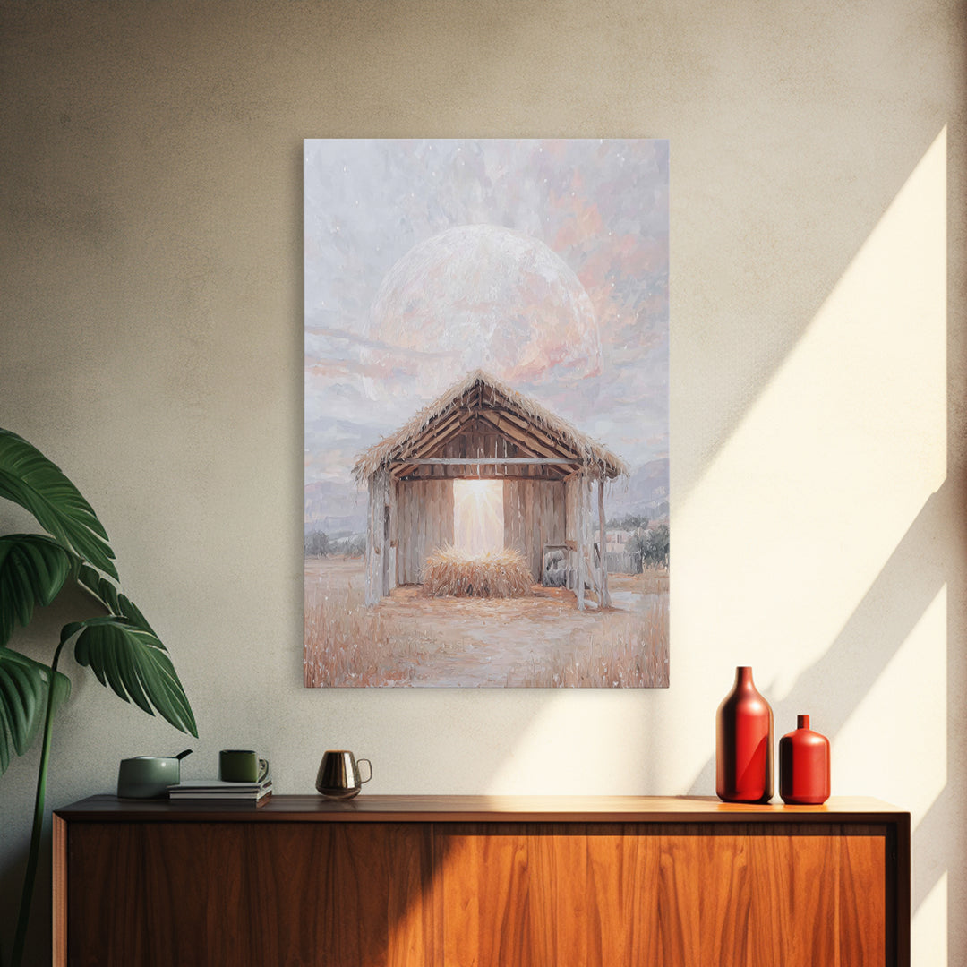 Holy Manger Light – Framed Canvas Print – Christmas Art – Christian Wall Art – Christian Art Canvas – Christian Christmas Decor – Christian