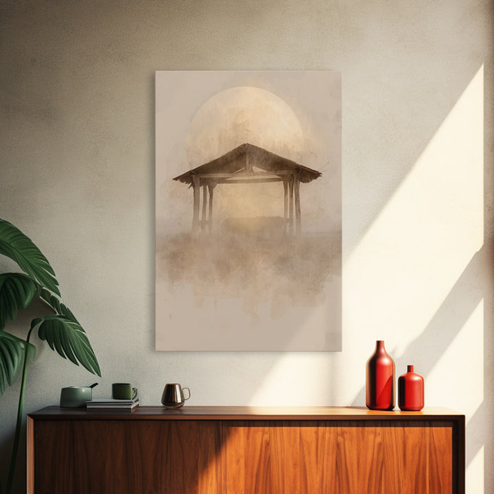 Sacred Stable Glow – Framed Canvas Print – Christian Wall Art – Christian Art Canvas – Christmas Art – Christian Christmas Decor – Faith Ar