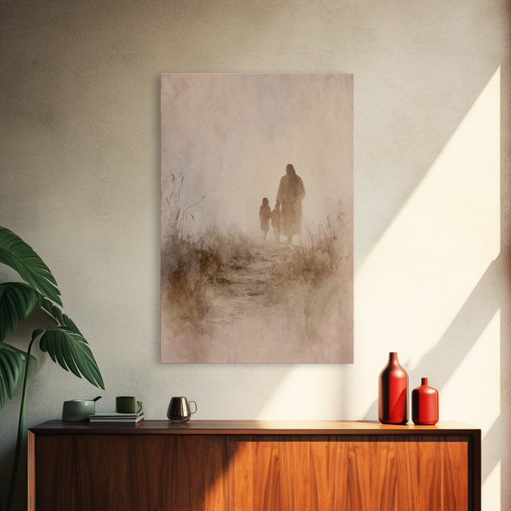 Evening Path Peace, Framed Canvas Print, Christian Art Canvas, Jesus Painting, Christian Wall Art, Christmas Art, Christian Gift