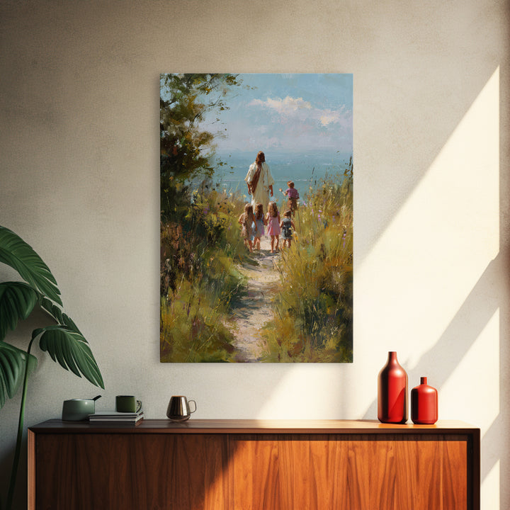 Quiet Meadow Walk – Framed Canvas Print – Christian Art Canvas – Jesus Painting – Christian Wall Art – Christian Christmas Art – Christian