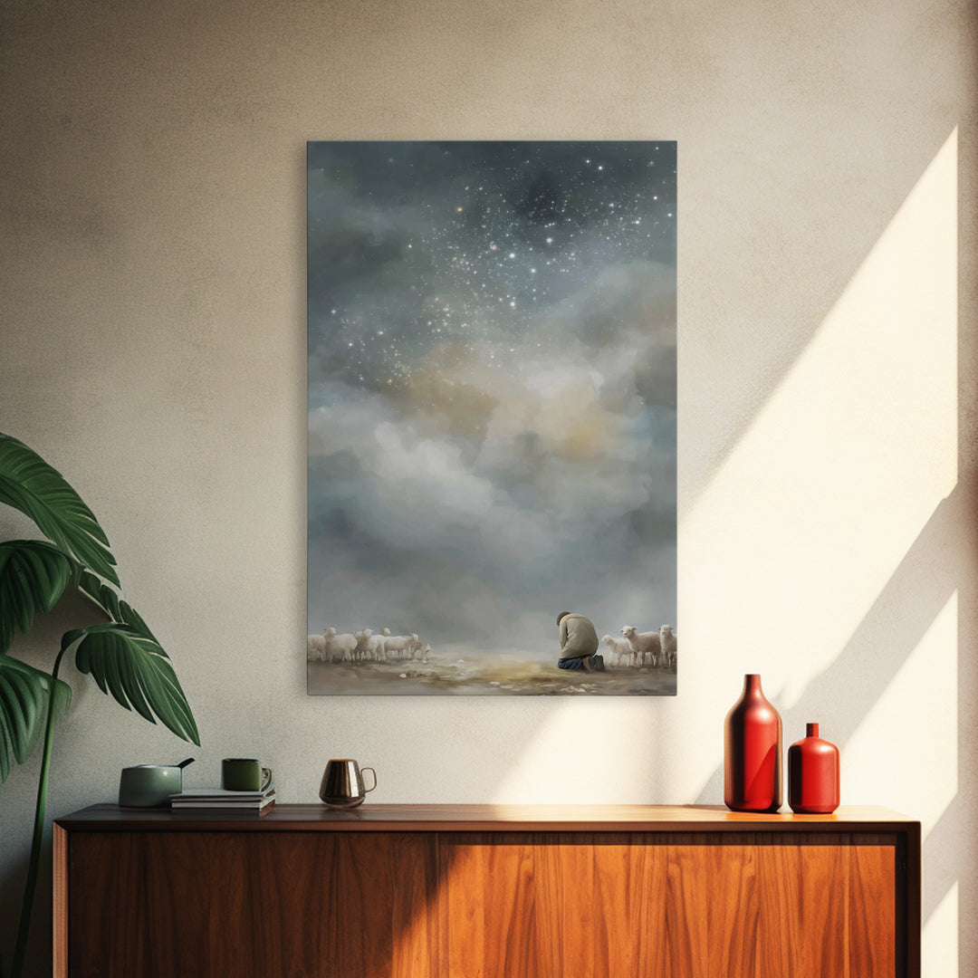 Kneeling In Faith – Framed Canvas Print – Christian Art – Christian Wall Art – Christian Art Canvas – Pastoral Scenery – Subtle Christian A