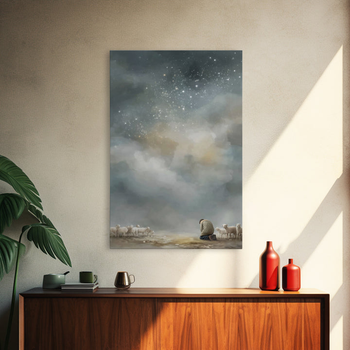 Kneeling In Faith – Framed Canvas Print – Christian Art – Christian Wall Art – Christian Art Canvas – Pastoral Scenery – Subtle Christian A